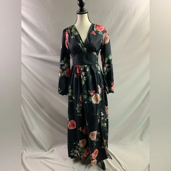 French Floral Rose Print Dress - Picture 9 of 12